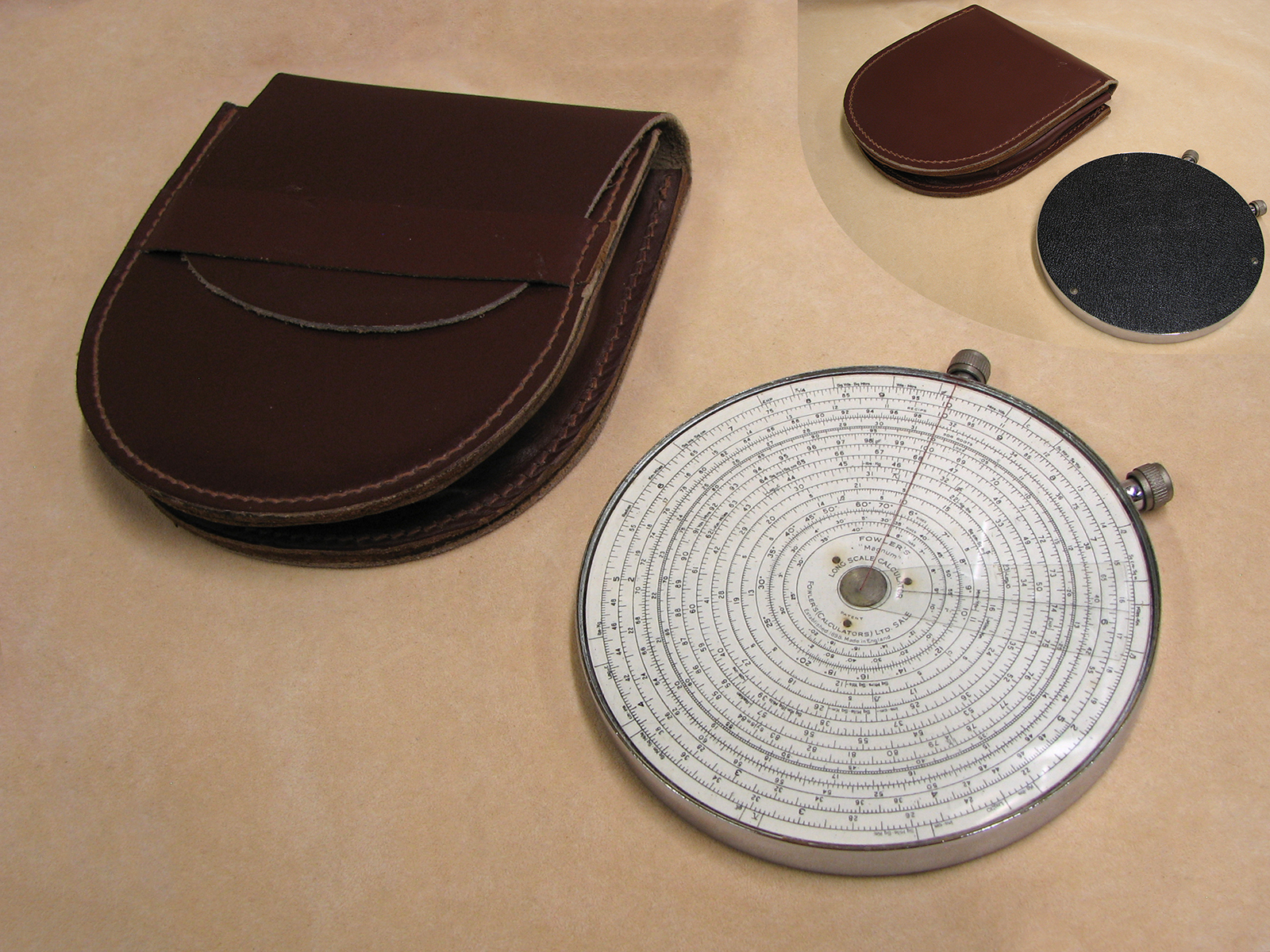 1930s Fowler's Magnum Long Scale calculator in leather case